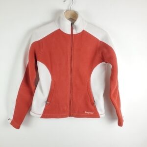 Marmot Polartec Colorblock Fleece fullzip jacket reddish orange &‎ Ivory